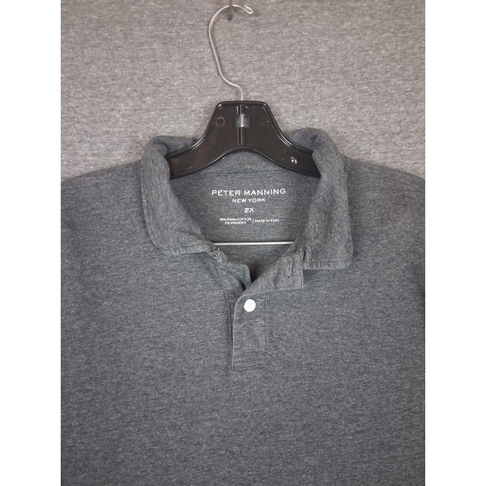 Peter Manning Mens Shirt 2X Gray Polo Pima Cotton Long Sleeve Classic Preppy